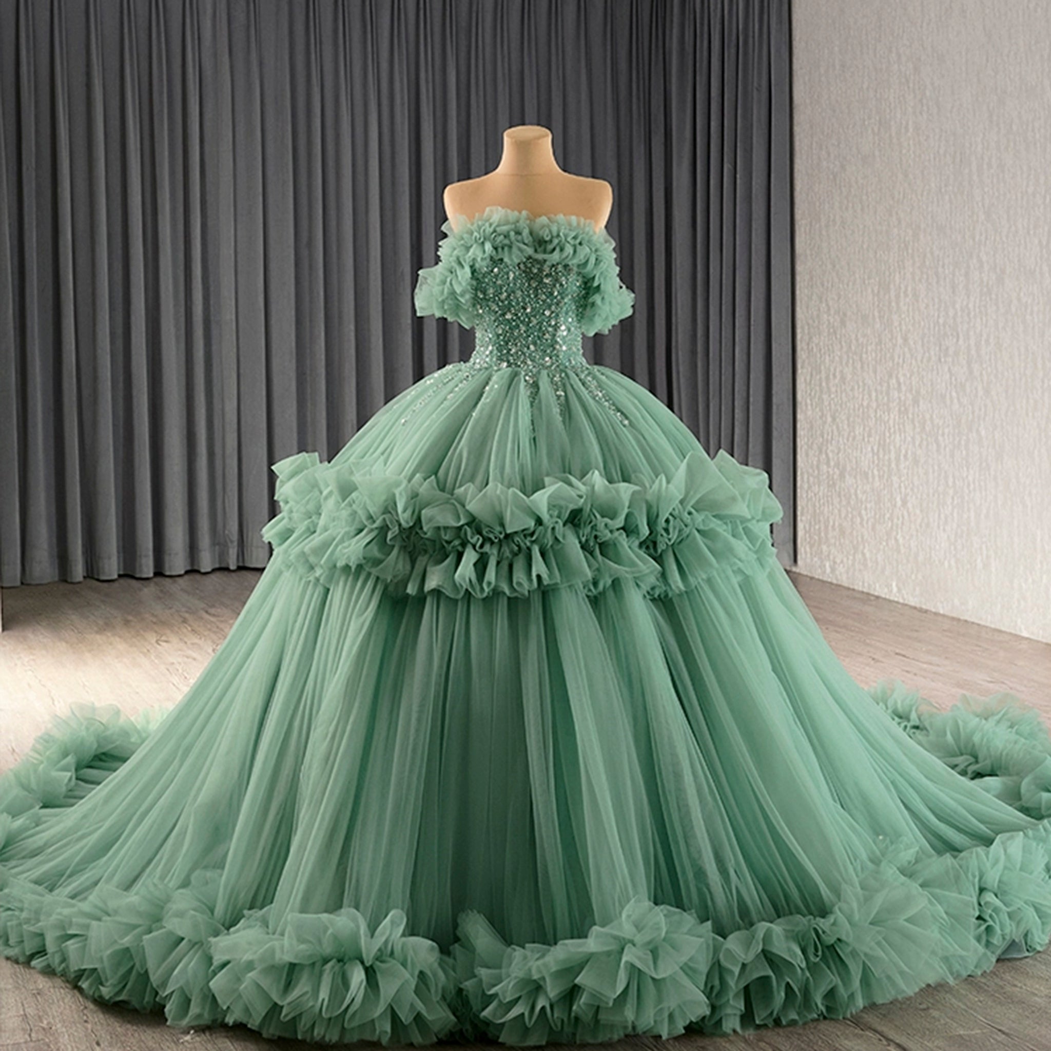 luxury Quinceanera Dress Beaded Ball Gown with Off the Shoulder - Rosymae