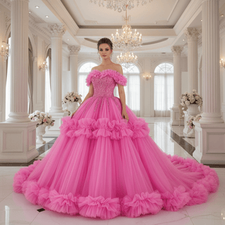 luxury Quinceanera Dress Beaded Ball Gown with Off the Shoulder - Rosymae