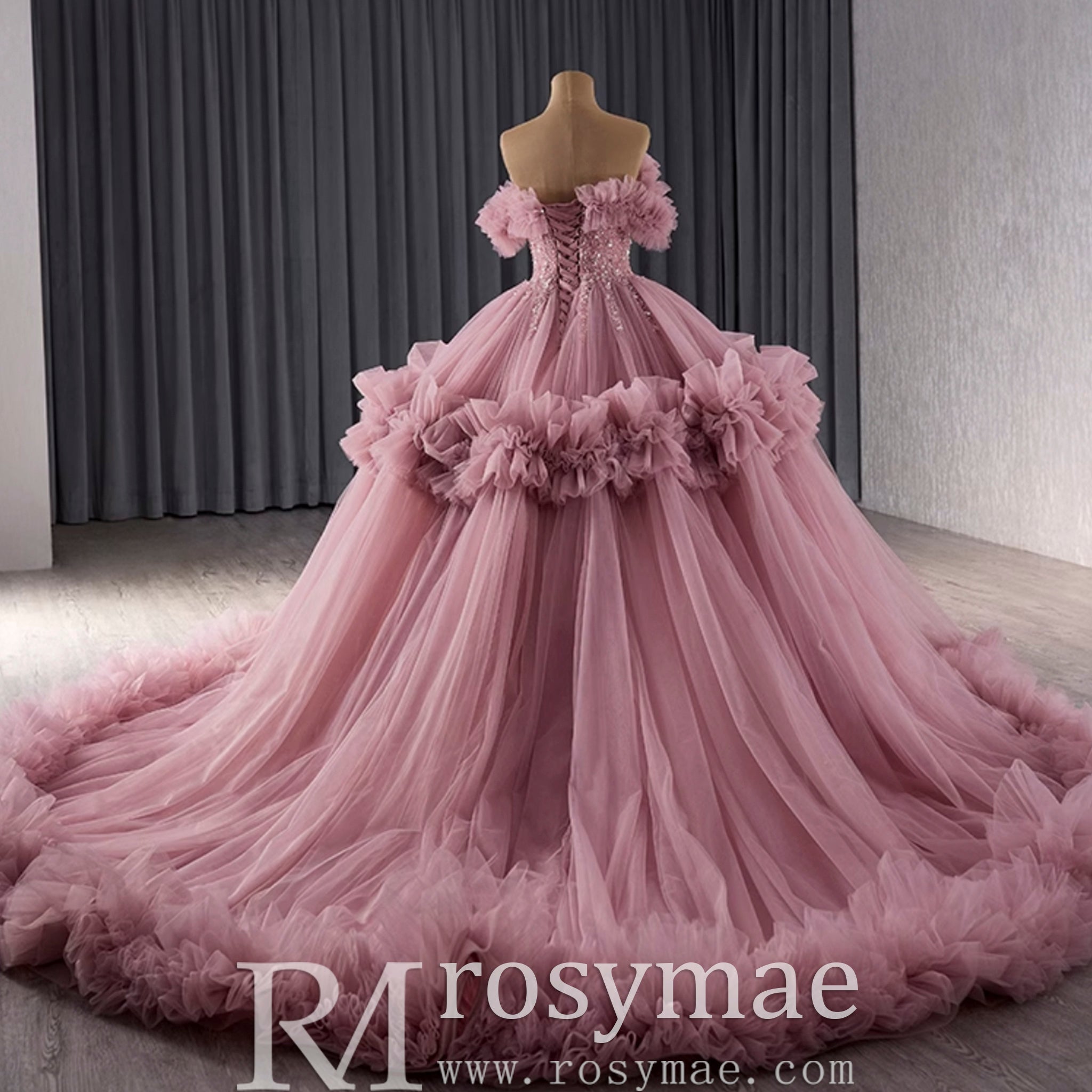 luxury Quinceanera Dress Beaded Ball Gown with Off the Shoulder - Rosymae
