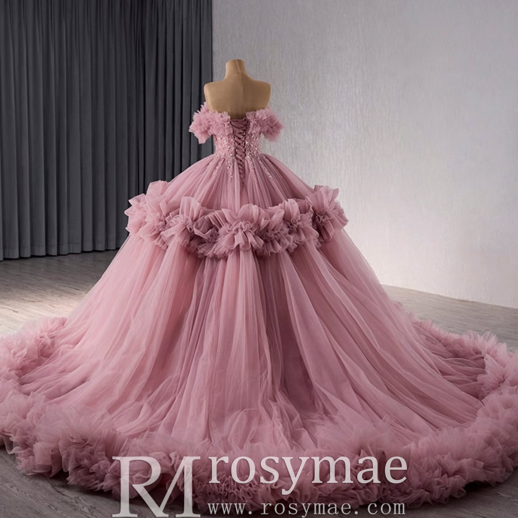 luxury Quinceanera Dress Beaded Ball Gown with Off the Shoulder - Rosymae