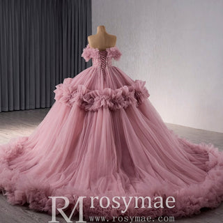 luxury Quinceanera Dress Beaded Ball Gown with Off the Shoulder - Rosymae