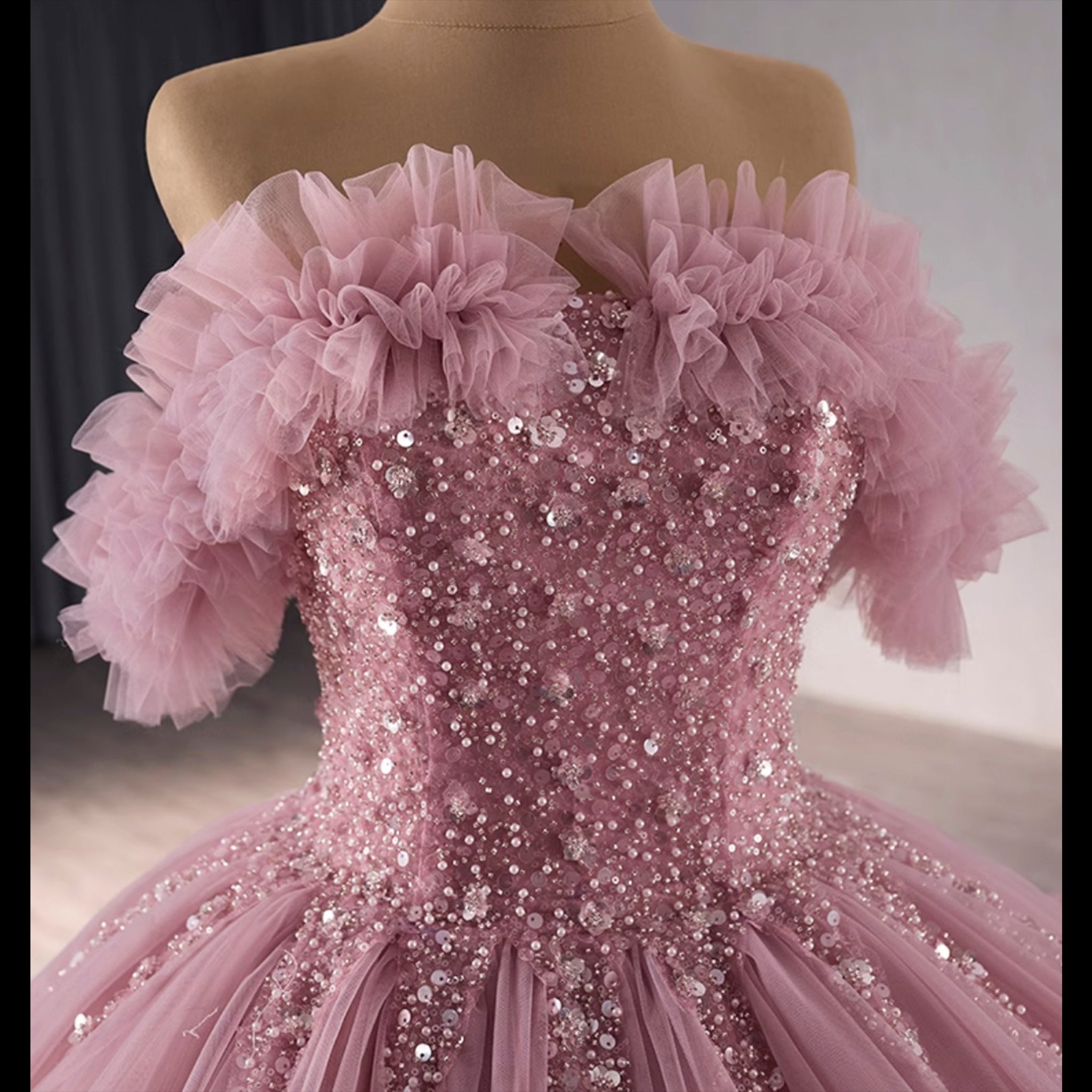 luxury Quinceanera Dress Beaded Ball Gown with Off the Shoulder - Rosymae