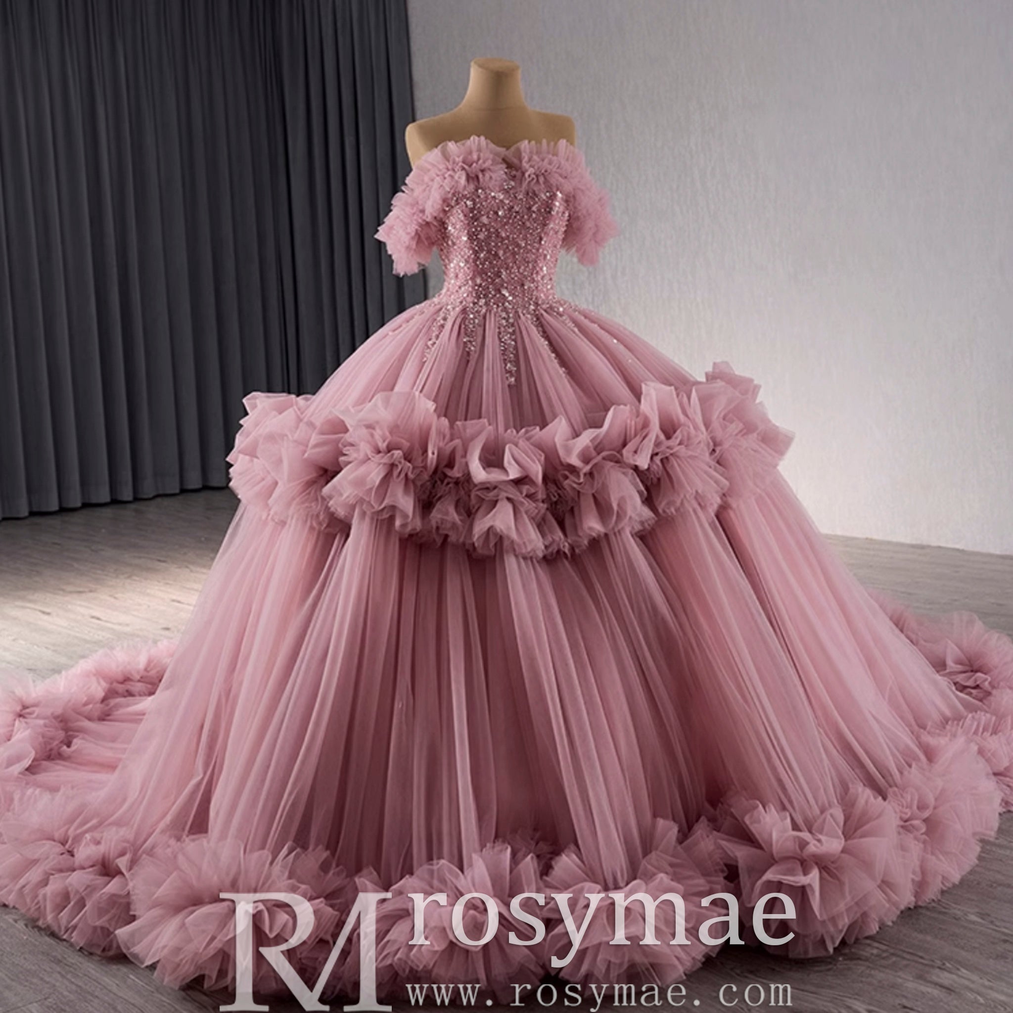 luxury Quinceanera Dress Beaded Ball Gown with Off the Shoulder - Rosymae
