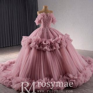 luxury Quinceanera Dress Beaded Ball Gown with Off the Shoulder - Rosymae
