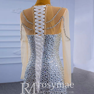Luxury Rhinestone Mermaid Wedding Dress with Long Sleeves - Rosymae