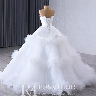 Luxury Ruffle Layered Wedding Dresses Asymmetrical Bridal Gown - Rosymae