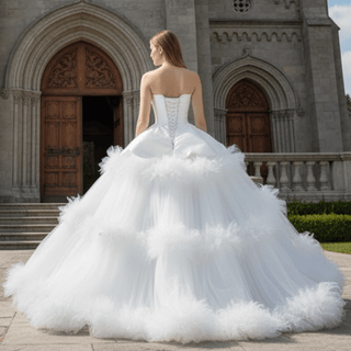 Luxury Ruffle Layered Wedding Dresses Asymmetrical Bridal Gown - Rosymae