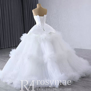 Luxury Ruffle Layered Wedding Dresses Asymmetrical Bridal Gown - Rosymae