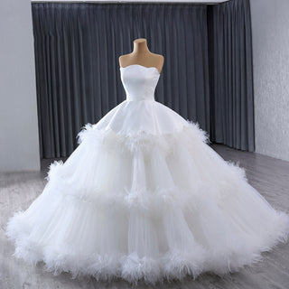 Luxury Ruffle Layered Wedding Dresses Asymmetrical Bridal Gown - Rosymae