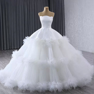 Luxury Ruffle Layered Wedding Dresses Asymmetrical Bridal Gown - Rosymae