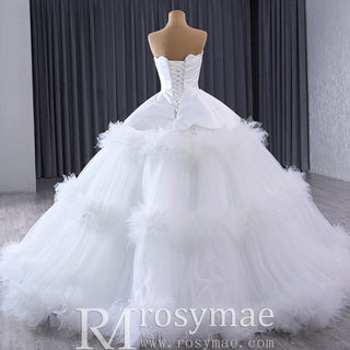 Luxury Ruffle Layered Wedding Dresses Asymmetrical Bridal Gown - Rosymae