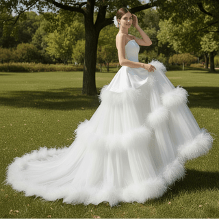 Luxury Ruffle Layered Wedding Dresses Asymmetrical Bridal Gown - Rosymae