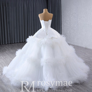 Luxury Ruffle Layered Wedding Dresses Asymmetrical Bridal Gown - Rosymae