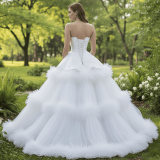 Luxury Ruffle Layered Wedding Dresses Asymmetrical Bridal Gown - Rosymae