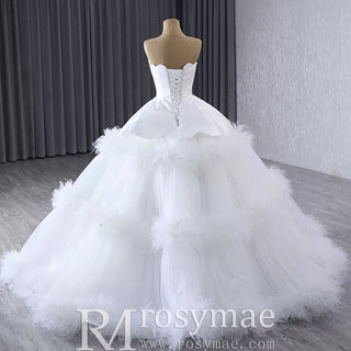 Luxury Ruffle Layered Wedding Dresses Asymmetrical Bridal Gown - Rosymae