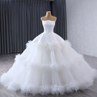 Luxury Ruffle Layered Wedding Dresses Asymmetrical Bridal Gown - Rosymae