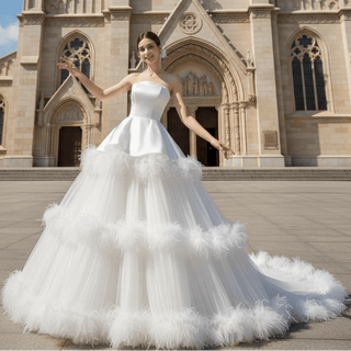Luxury Ruffle Layered Wedding Dresses Asymmetrical Bridal Gown - Rosymae