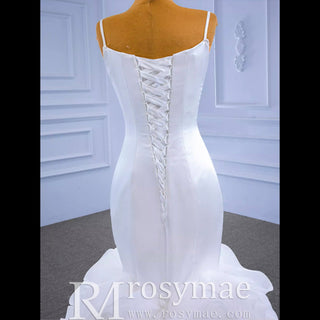 Luxury Ruffle Trumpet Wedding Dress with Spaghetti Straps - Rosymae