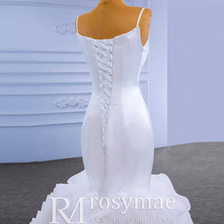 Luxury Ruffle Trumpet Wedding Dress with Spaghetti Straps - Rosymae