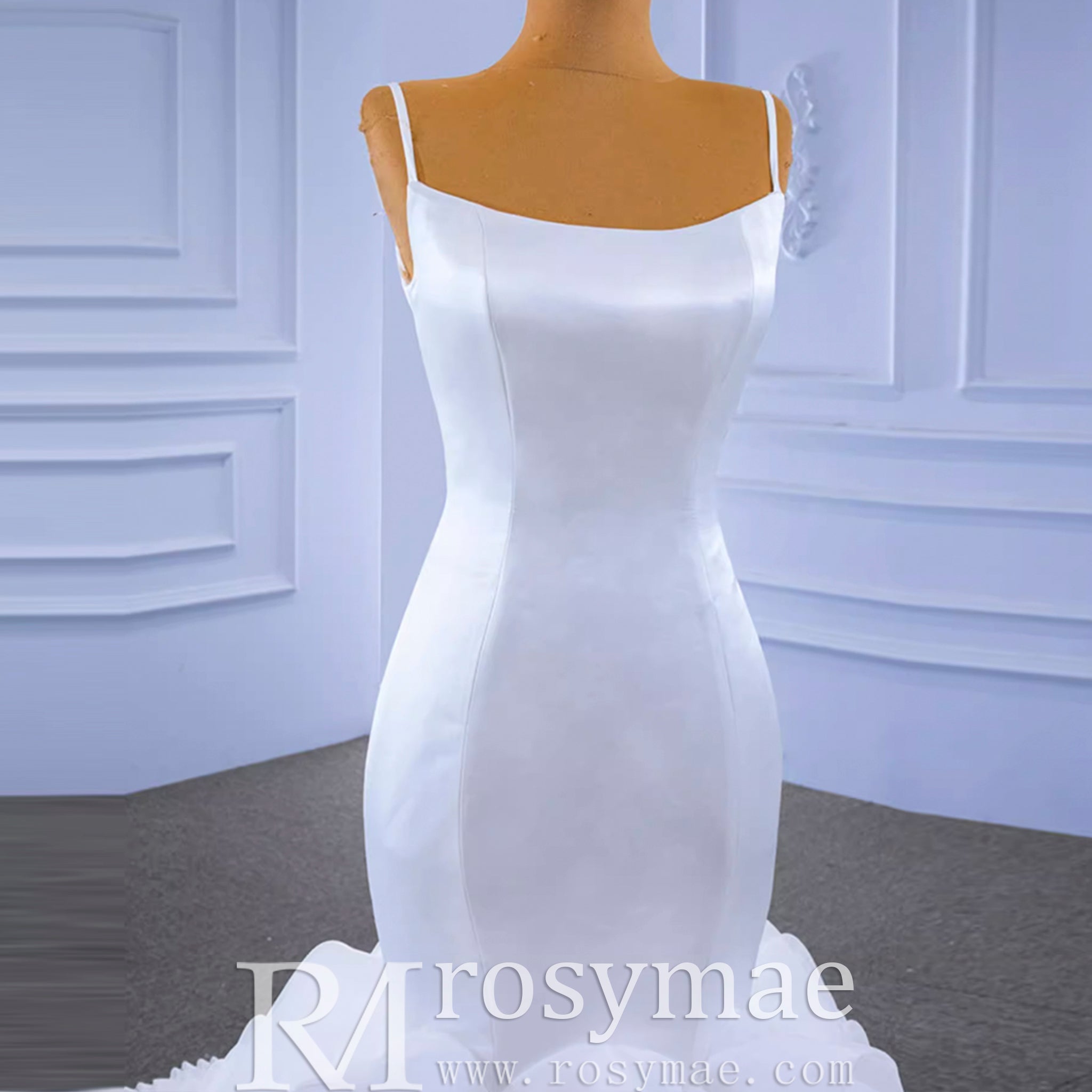 Luxury Ruffle Trumpet Wedding Dress with Spaghetti Straps - Rosymae