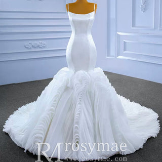 Luxury Ruffle Trumpet Wedding Dress with Spaghetti Straps - Rosymae