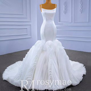 Luxury Ruffle Trumpet Wedding Dress with Spaghetti Straps - Rosymae