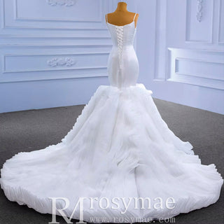 Luxury Ruffle Trumpet Wedding Dress with Spaghetti Straps - Rosymae