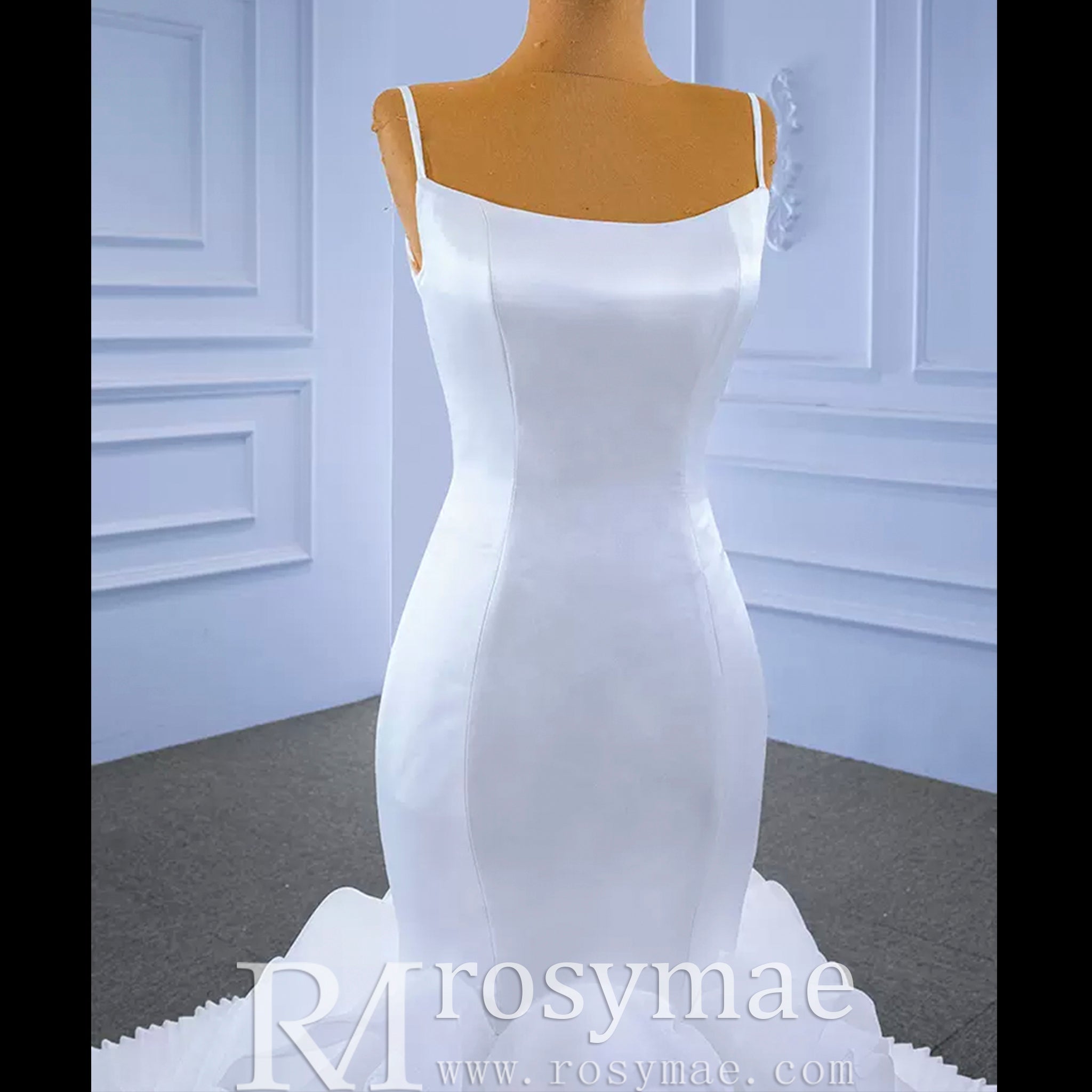 Luxury Ruffle Trumpet Wedding Dress with Spaghetti Straps - Rosymae