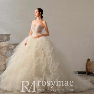 Princess Couture Sleeveless Tulle Wedding Dress with Ruffle