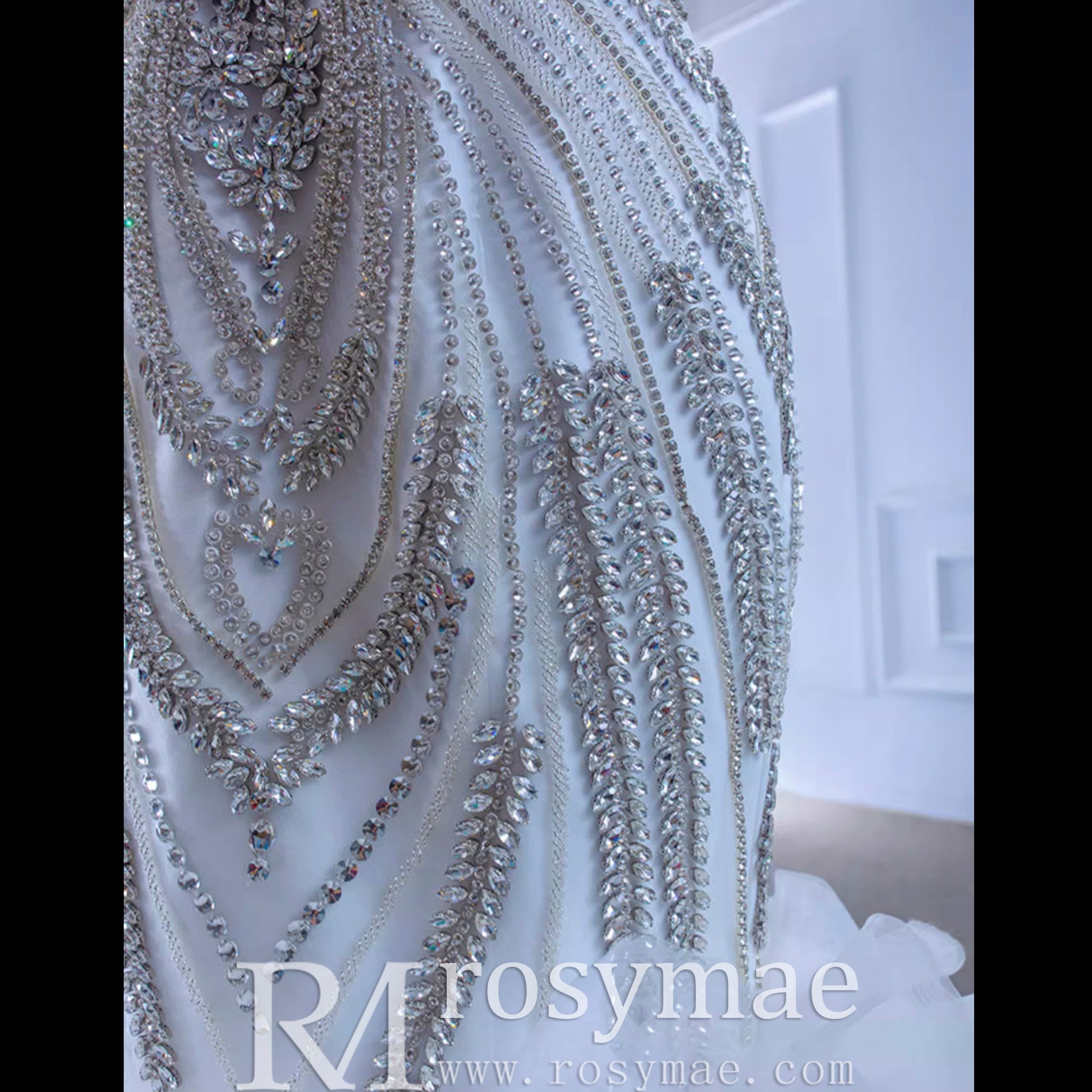 Luxury Ruffled Beaded Mermaid Wedding Dress with Off the Shoulder - Rosymae