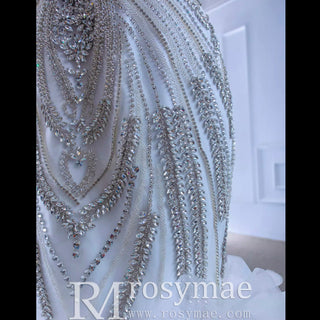 Luxury Ruffled Beaded Mermaid Wedding Dress with Off the Shoulder - Rosymae