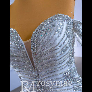 Luxury Ruffled Beaded Mermaid Wedding Dress with Off the Shoulder - Rosymae