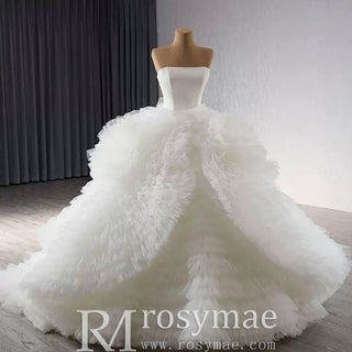 Luxury Ruffled Overskirt Ball Gown Wedding Dress Strapless Bridal Gown - Rosymae