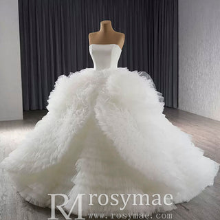 Luxury Ruffled Overskirt Ball Gown Wedding Dress Strapless Bridal Gown - Rosymae