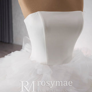 Luxury Ruffled Overskirt Ball Gown Wedding Dress Strapless Bridal Gown - Rosymae