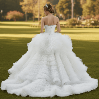Luxury Ruffled Overskirt Ball Gown Wedding Dress Strapless Bridal Gown - Rosymae