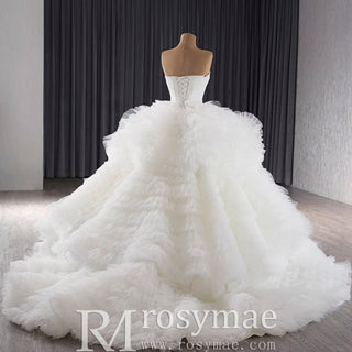Luxury Ruffled Overskirt Ball Gown Wedding Dress Strapless Bridal Gown - Rosymae