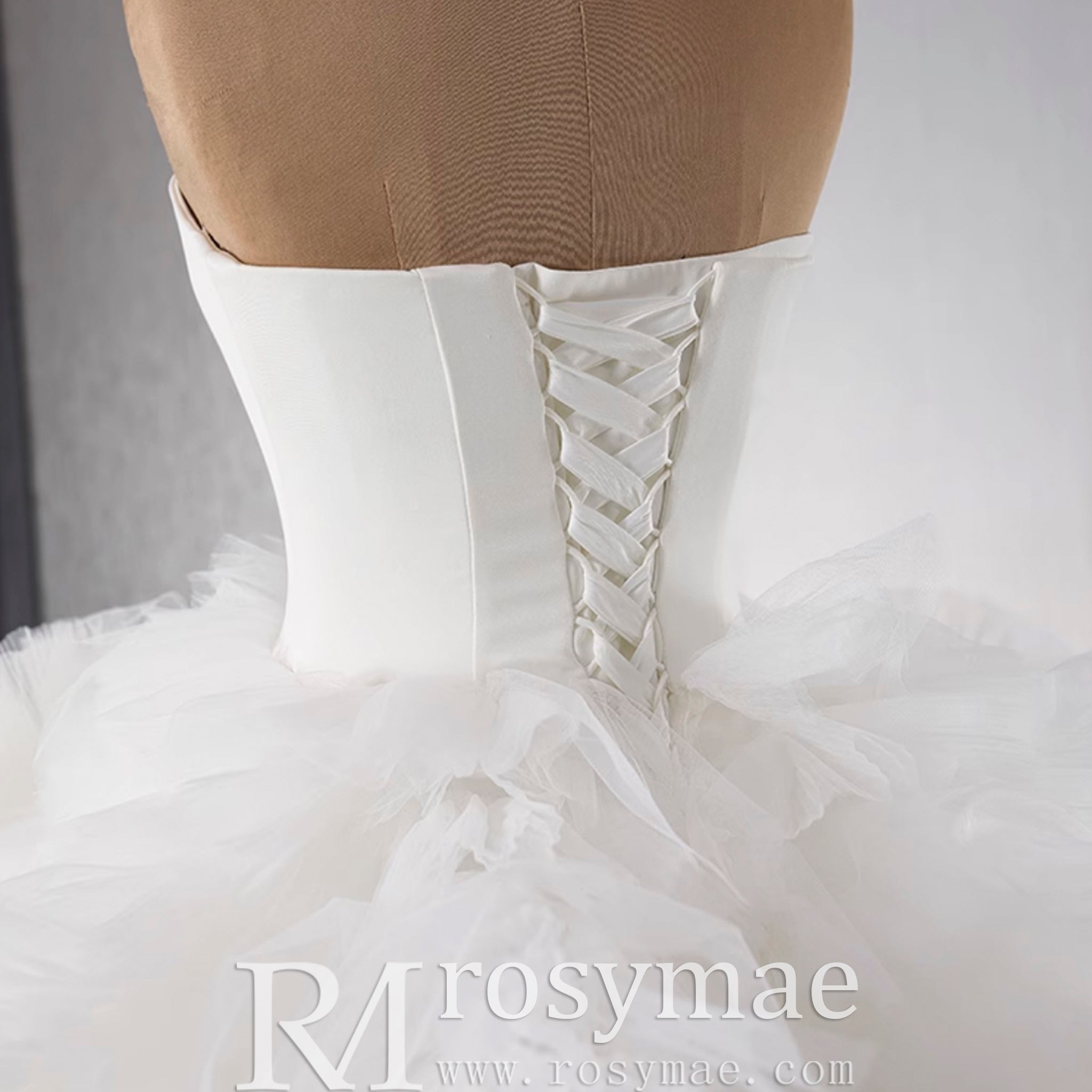 Luxury Ruffled Overskirt Ball Gown Wedding Dress Strapless Bridal Gown - Rosymae