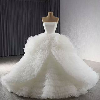 Luxury Ruffled Overskirt Ball Gown Wedding Dress Strapless Bridal Gown - Rosymae