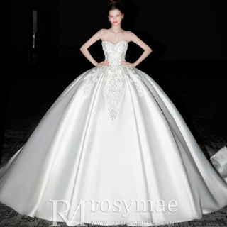Luxury Satin Ball Gown Sweetheart Wedding Dress with Detachable Sleeve - Rosymae