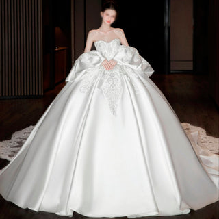 Luxury Satin Ball Gown Sweetheart Wedding Dress with Detachable Sleeve - Rosymae