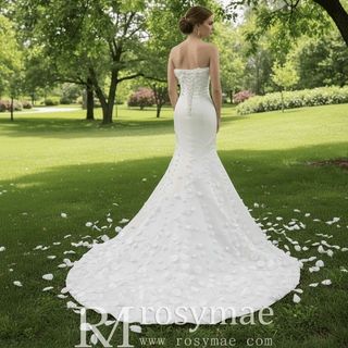 Luxury Satin Mermaid Wedding Dress with Detachable Sleeves - Rosymae