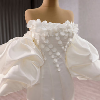 Luxury Satin Mermaid Wedding Dress with Detachable Sleeves - Rosymae