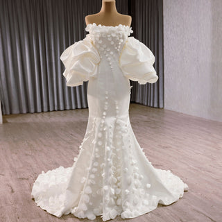 Luxury Satin Mermaid Wedding Dress with Detachable Sleeves - Rosymae