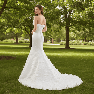 Luxury Satin Mermaid Wedding Dress with Detachable Sleeves - Rosymae