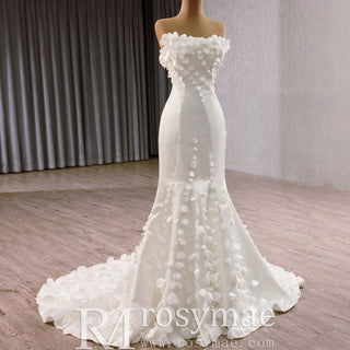 Luxury Satin Mermaid Wedding Dress with Detachable Sleeves - Rosymae