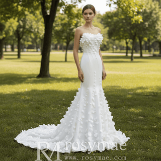 Luxury Satin Mermaid Wedding Dress with Detachable Sleeves - Rosymae
