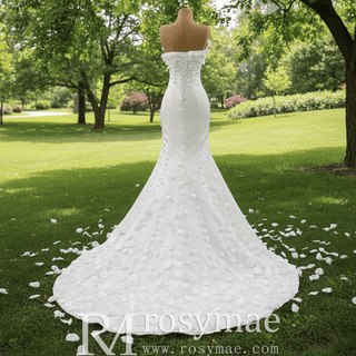 Luxury Satin Mermaid Wedding Dress with Detachable Sleeves - Rosymae