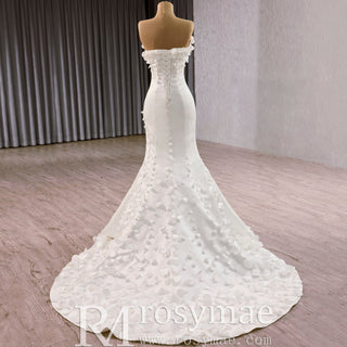 Luxury Satin Mermaid Wedding Dress with Detachable Sleeves - Rosymae