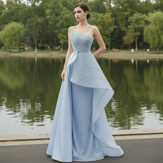 Luxury Sequins Long Formal Dress Evening Dress with Spagehtti Strap - Rosymae
